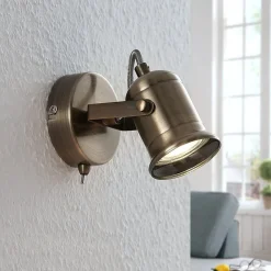 Lindby Væglamper|Væglamper > væglampe Anze, 10 m, antik messing, afbryder