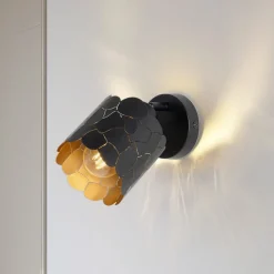 Lindby Væglamper|Væglamper > væglampe Aralena, sort/guld, 1 lyskilde, Ø 12cm