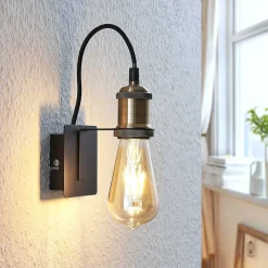 Væglamper|Væglamper ^ Lindby væglampe Aurella, højde 16 cm, antik messing, metal