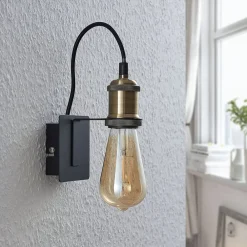 Væglamper|Væglamper ^ Lindby væglampe Aurella, højde 16 cm, antik messing, metal