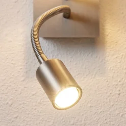 Lindby Væglamper|Væglamper > væglampe Camilo, nikkelfarvet, LED-læselampe, 28 cm