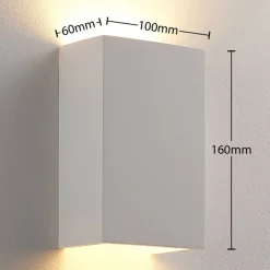 Lindby Gang|Væglamper > væglampe Colja, kantet, højde 16 cm, gips, hvid
