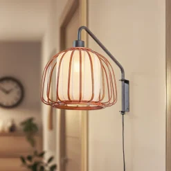 Pendellamper|Væglamper ^ Lindby væglampe Davella, Ø 26 cm, sort, bambus, tekstil