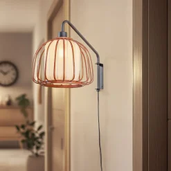 Pendellamper|Væglamper ^ Lindby væglampe Davella, Ø 26 cm, sort, bambus, tekstil
