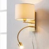 Pendellamper|Væglamper ^ Lindby væglampe Florens, messing, LED-læselampe, 23,5 cm