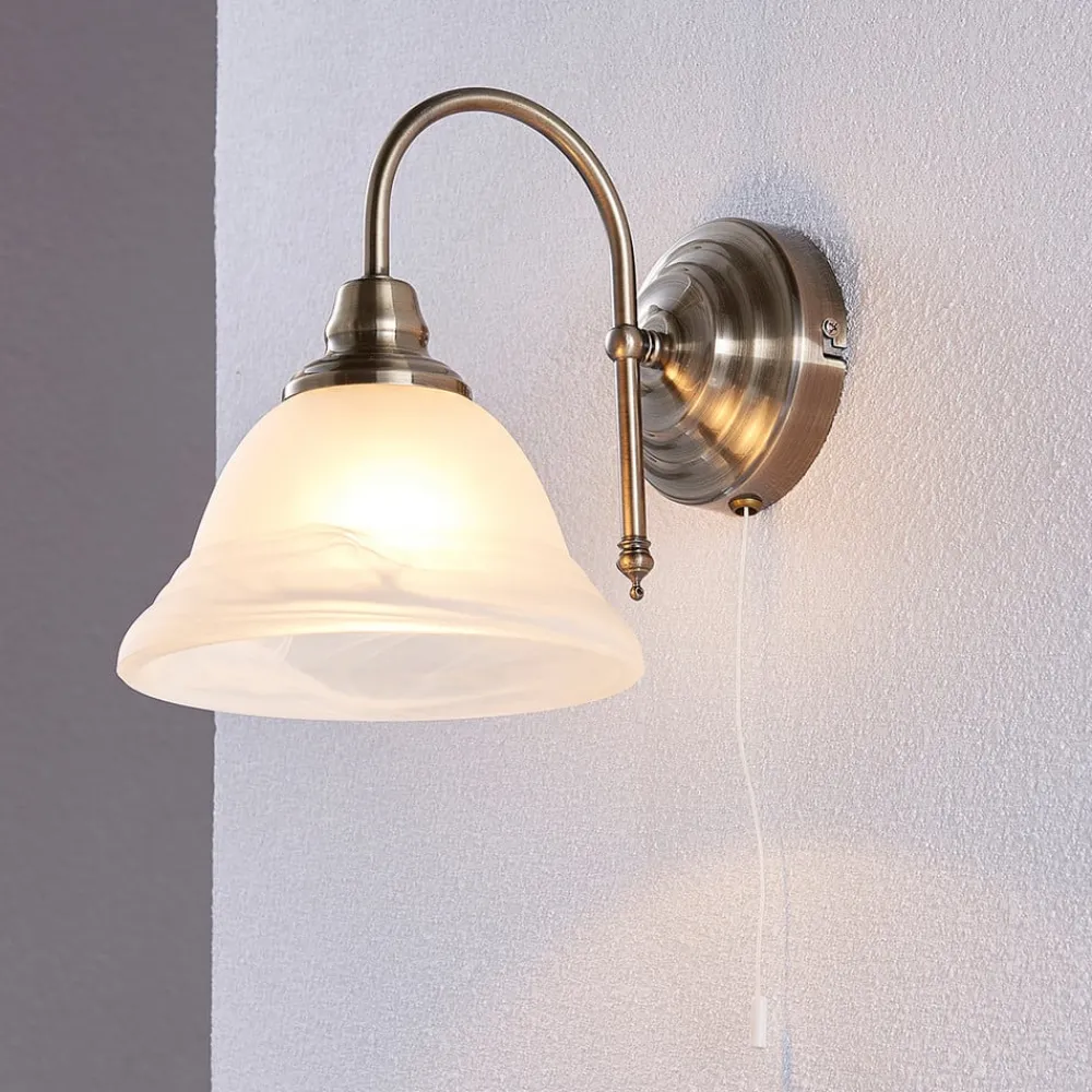 Væglamper|Væglamper ^ Lindby væglampe Hanna, 18 m, antik messing, metal, glas