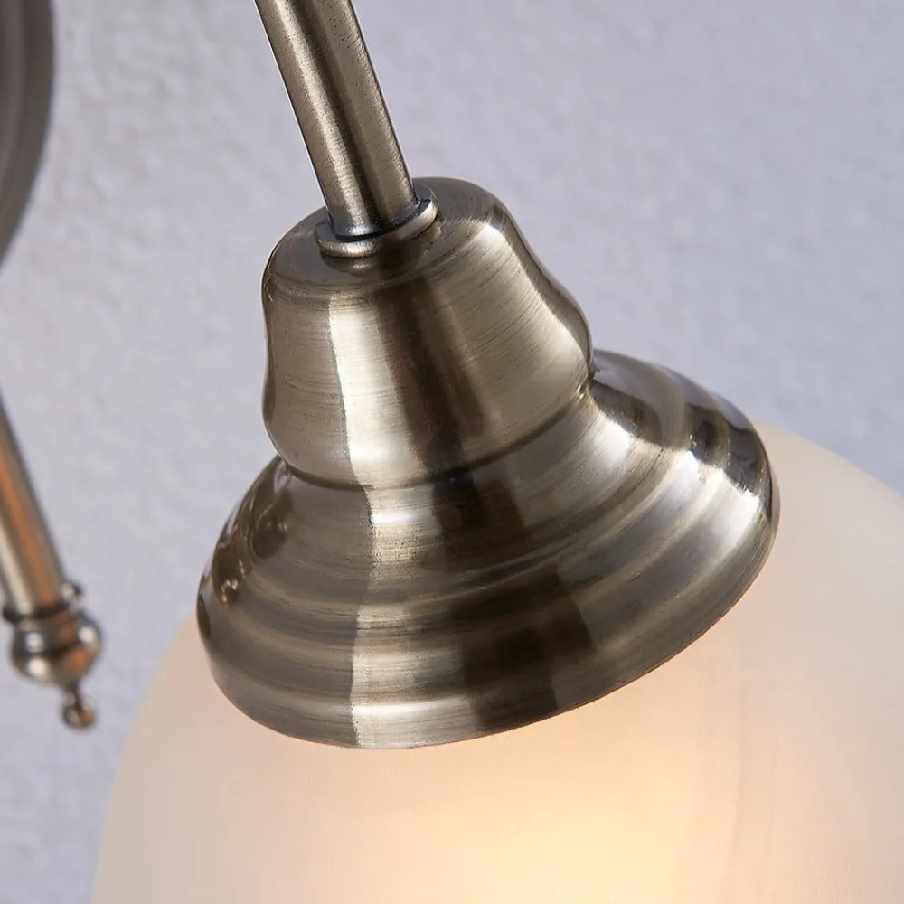 Væglamper|Væglamper ^ Lindby væglampe Hanna, 18 m, antik messing, metal, glas