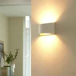 Gang|Pendellamper ^ Lindby væglampe Heiko, op/ned, gips, hvid, højde 12 cm