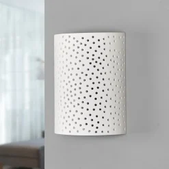 Lindby Gang|Pendellamper > væglampe Jiru, højde 23 cm, hvid, halvcirkelformet, gips