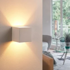 Gang|Pendellamper ^ Lindby væglampe Kay, hvid, gips, sæt af 2