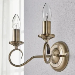 Lindby Væglamper|Væglamper > væglampe Marnia, antik messing, 2 lyskilder, 27 cm, E14