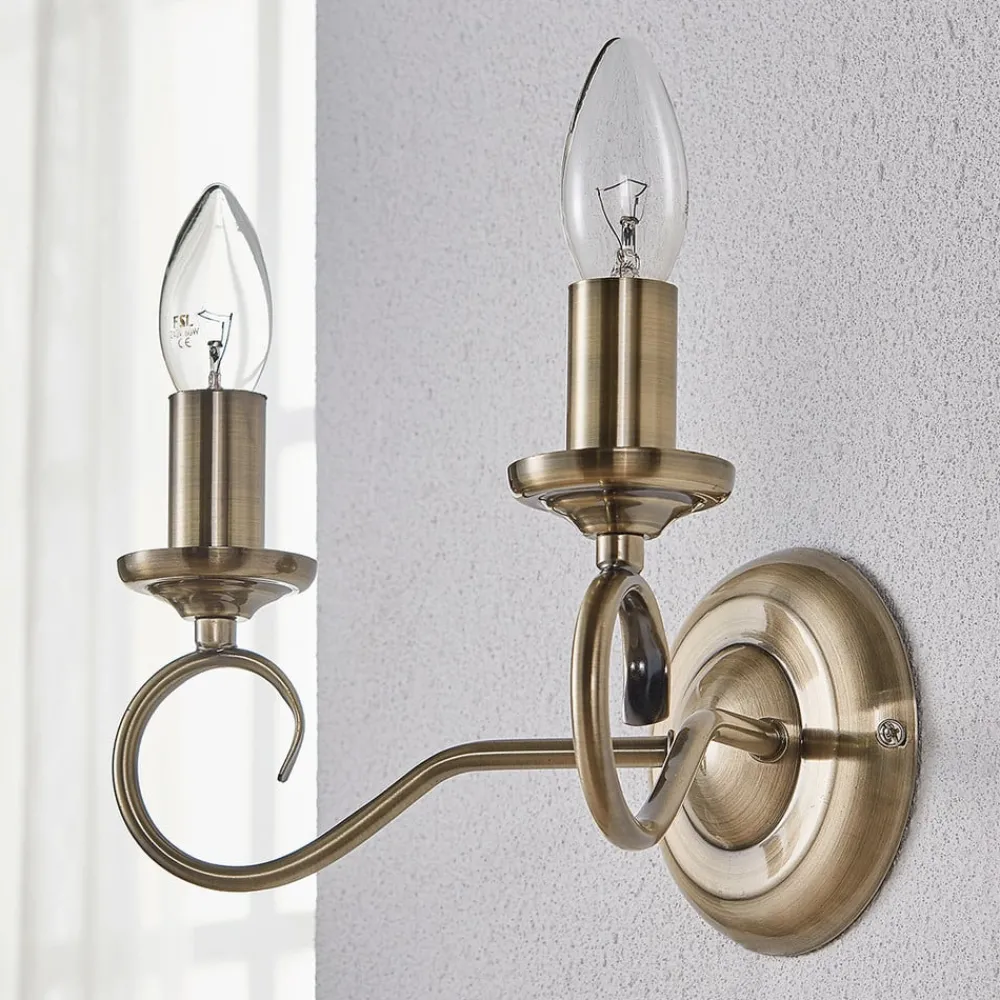 Lindby Væglamper|Væglamper > væglampe Marnia, antik messing, 2 lyskilder, 27 cm, E14
