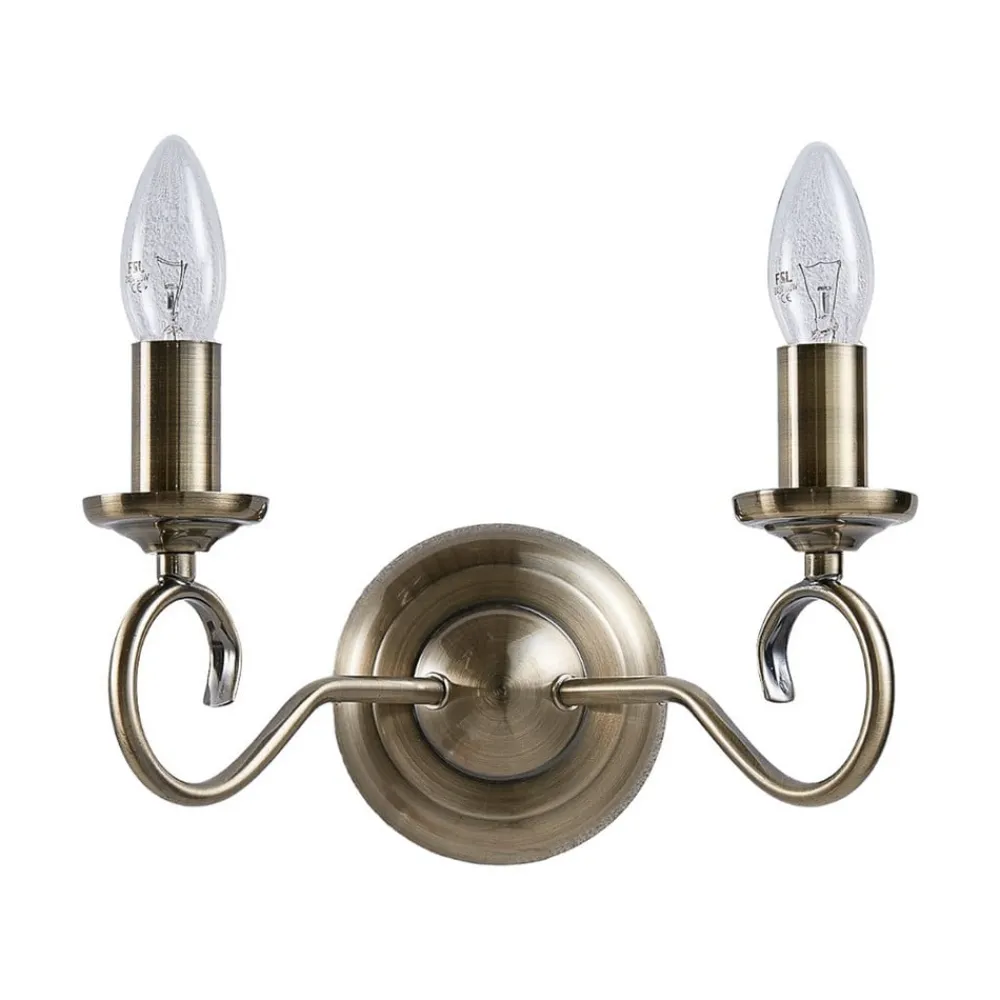 Lindby Væglamper|Væglamper > væglampe Marnia, antik messing, 2 lyskilder, 27 cm, E14