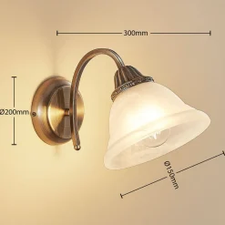 Væglamper|Væglamper ^ Lindby væglampe Mialina, 20 cm, antik messing, metal, glas