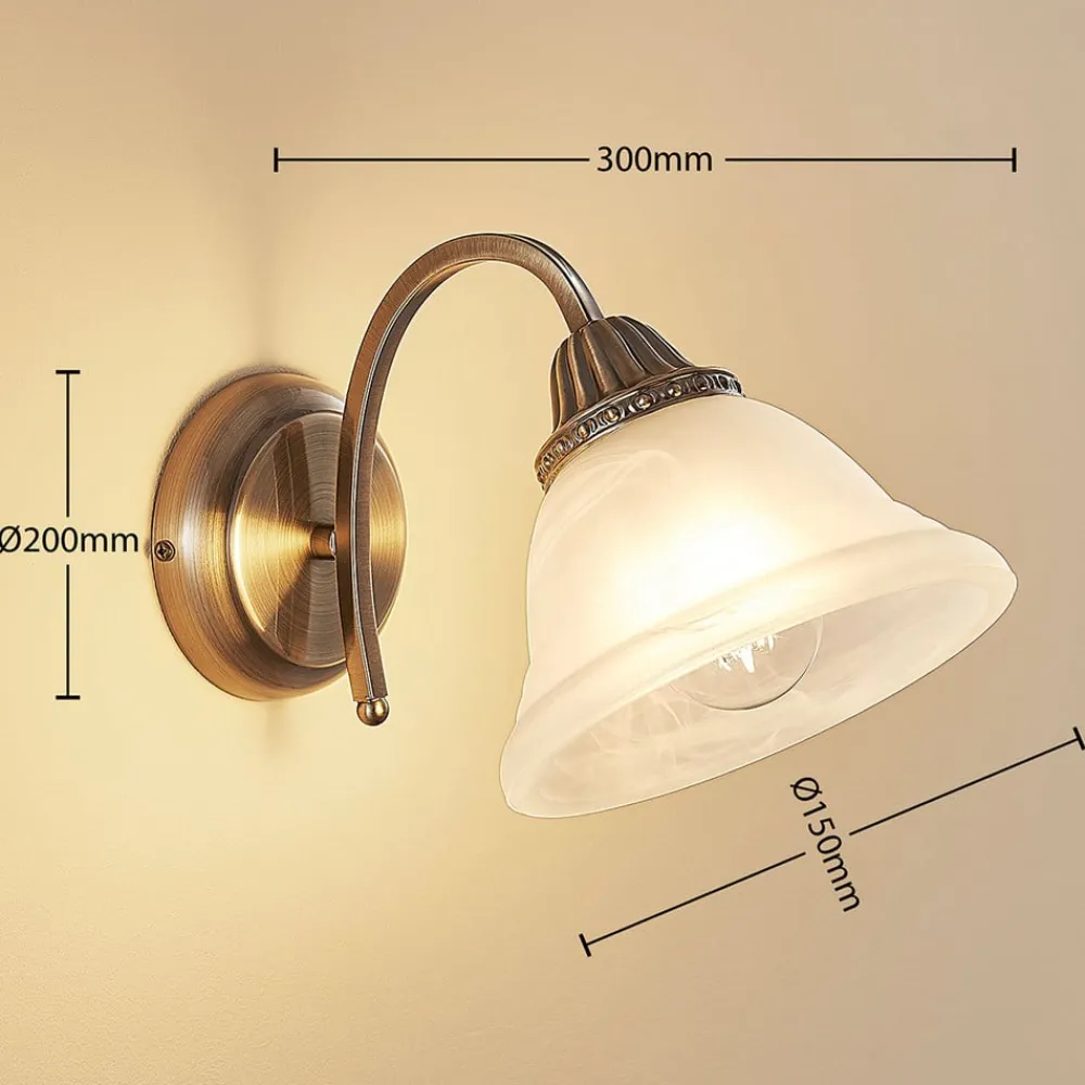 Væglamper|Væglamper ^ Lindby væglampe Mialina, 20 cm, antik messing, metal, glas