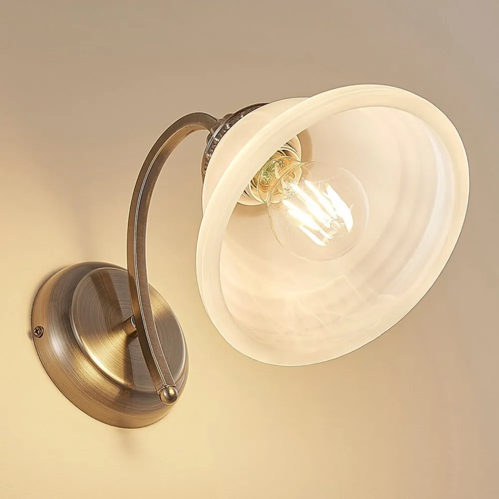 Væglamper|Væglamper ^ Lindby væglampe Mialina, 20 cm, antik messing, metal, glas