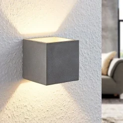 Lindby Væglamper|Væglamper > væglampe Nellie, grå, beton, 11,5 cm bred