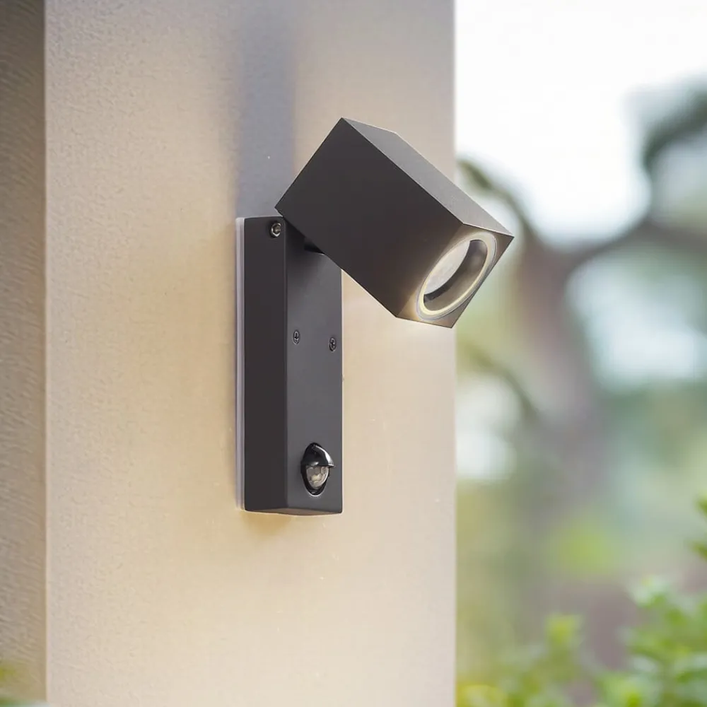 Lindby Væglampe Med Sensor > væglampe Othil, sensor, antracit, metal, IP44