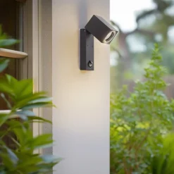 Lindby Væglampe Med Sensor > væglampe Othil, sensor, antracit, metal, IP44