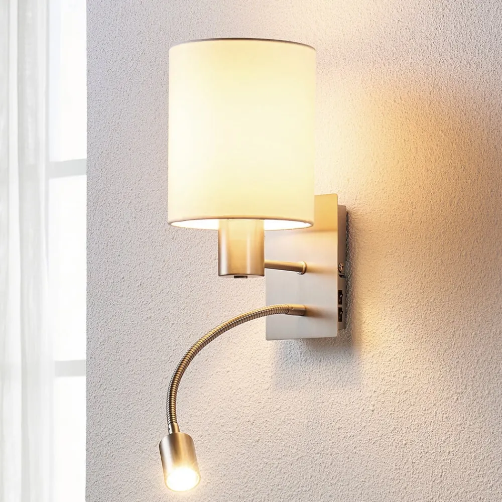 Væglamper|Væglamper ^ Lindby væglampe Shajan, 29 cm, tekstil, E27, LED-læselampe