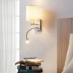 Væglamper|Væglamper ^ Lindby væglampe Shajan, 29 cm, tekstil, E27, LED-læselampe