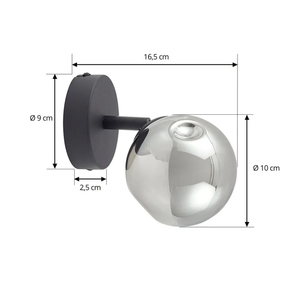 Lindby Væglamper > væglampe Valentina, grå/sort, glas, Ø 10 cm