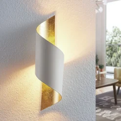 Gang|Væglamper ^ Lindby væglampe Vanni, hvid/guld, metal, højde 52 cm