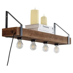 Væglamper ^ Lindby væglampe Vatana, træ, stik, USB-port, 80 cm