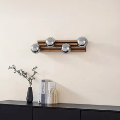 Lindby Væglamper > væglampe Woodora, træ, glas, røggrå, 4 lyskilder