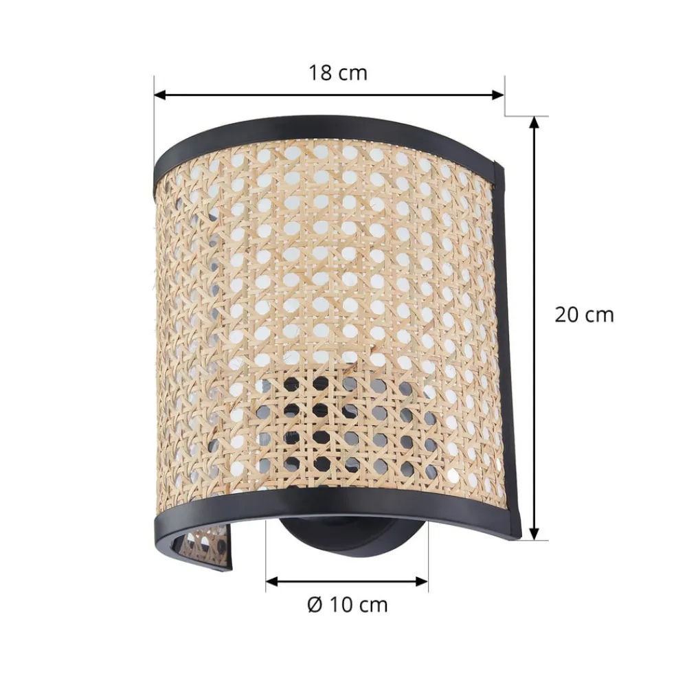 Gang|Pendellamper ^ Lindby væglampe Yaelle, 20 cm høj, rattan, sort, E27