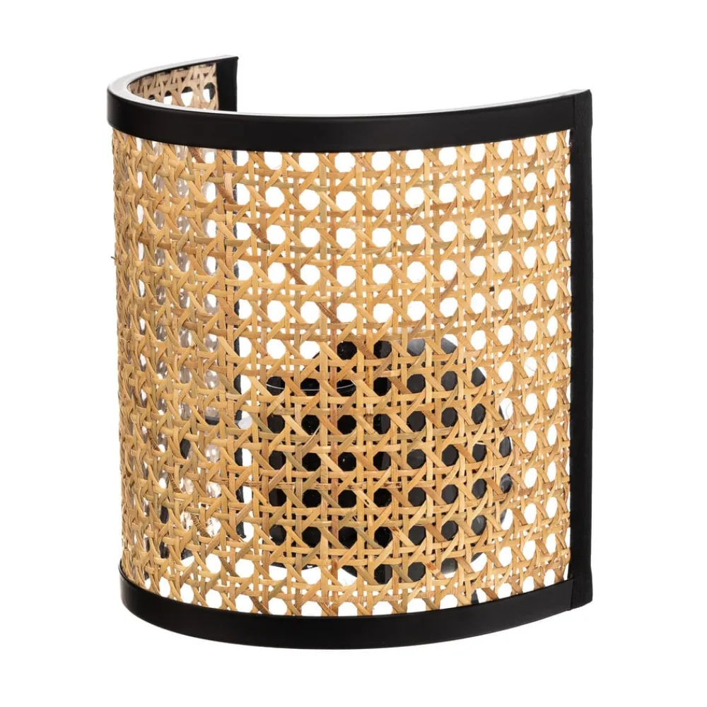 Gang|Pendellamper ^ Lindby væglampe Yaelle, 20 cm høj, rattan, sort, E27