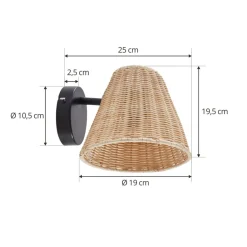 Lindby Gang|Væglamper > væglampe Zyralia, træfarvet, rattan, 19,5 cm høj