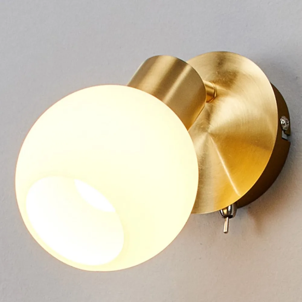 Lindby Gang|Pendellamper > vægspot Elaina, messingfarvet, glas, 14 cm høj, E14