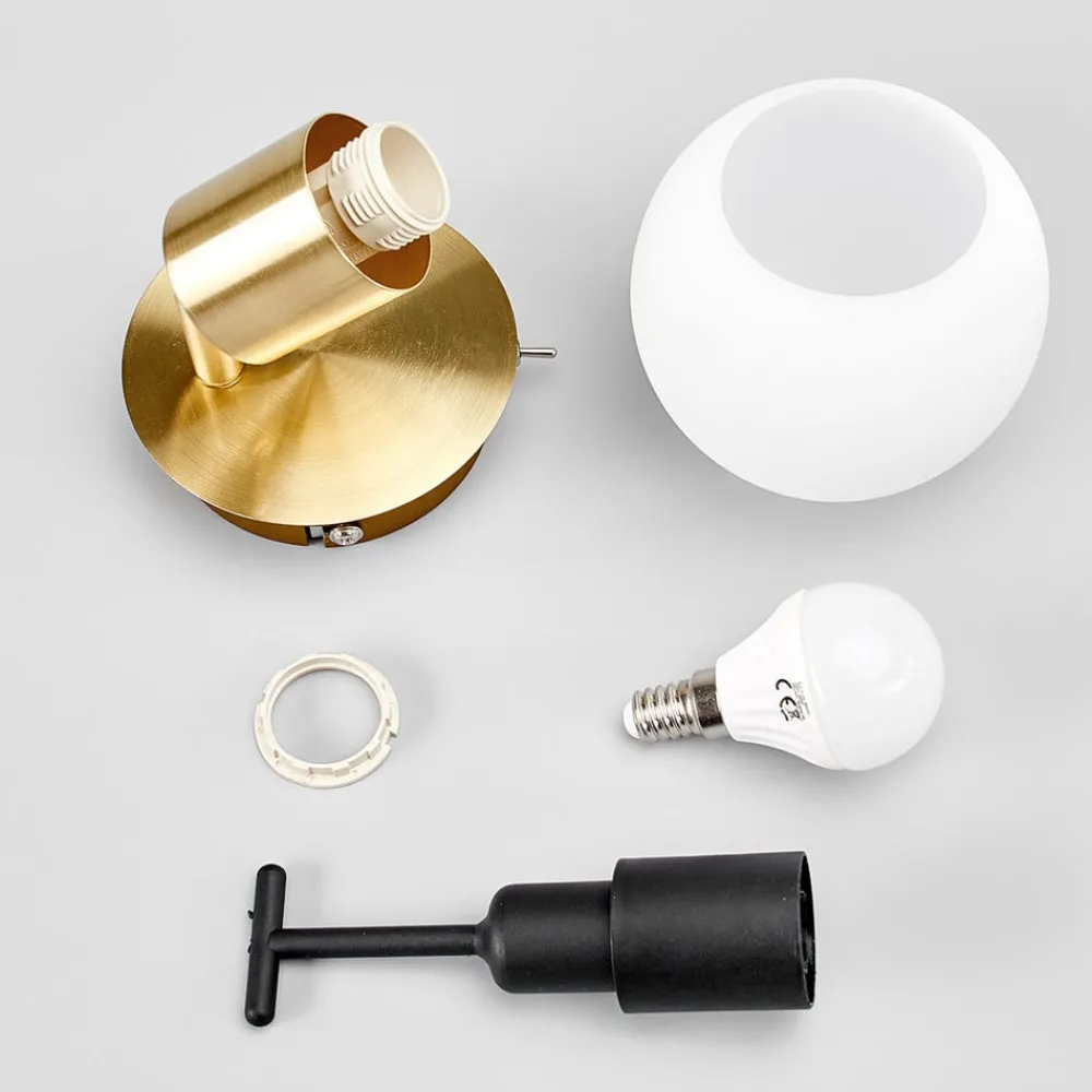 Lindby Gang|Pendellamper > vægspot Elaina, messingfarvet, glas, 14 cm høj, E14