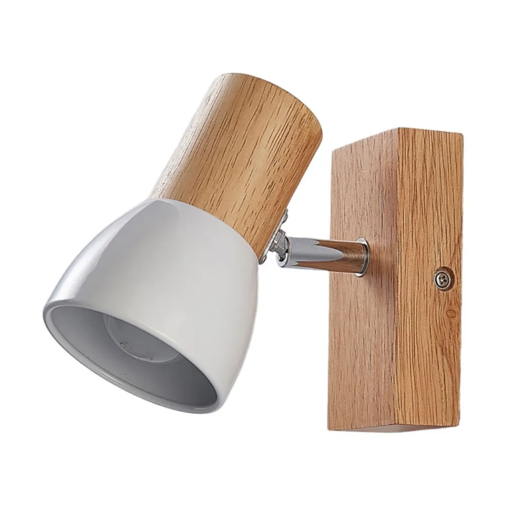 Gang|Pendellamper ^ Lindby vægspot Thorin, 14 cm høj, hvid, træ, E14