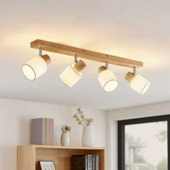Lindby Gang|Loftlamper > Wanessa loftspot, 67 cm, 4 lyskilder, træ, hvid, E14