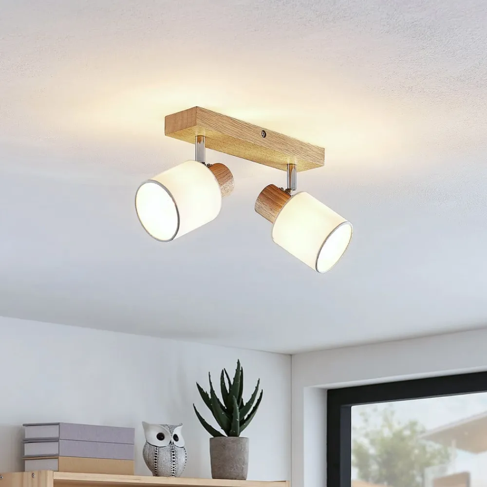Gang|Loftlamper ^ Lindby Wanessa loftspot, 39 cm, 2 lyskilder, træ, hvid, E14