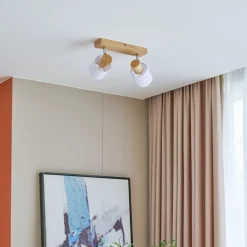 Gang|Loftlamper ^ Lindby Wanessa loftspot, 39 cm, 2 lyskilder, træ, hvid, E14