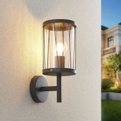 Lindby Væglamper > Yonan udendørs væglampe, rund mørkegrå, E27