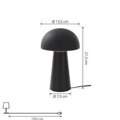 Lindby Dekorationsbelysning|Bordlamper > Zyre LED genopladelig bordlampe, sort, IP44, touchdæmper