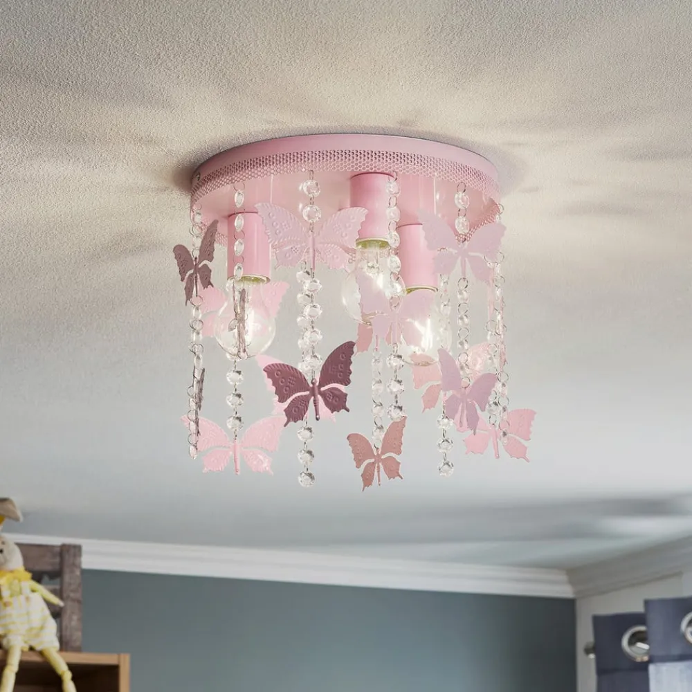 Eko-Light Loftlamper > Loftlampe Angelica i pink med sommerfugle