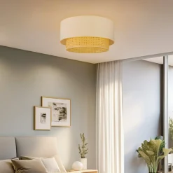 Duolla Loftlamper > Loftlampe Boho, Ø 45 cm, creme-hvid/rattan