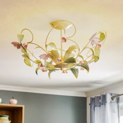 Luminex Loftlamper|Loftlamper > Loftlampe BUTTERFLY, creme/grøn/rosa, stål, 5 lyskilder