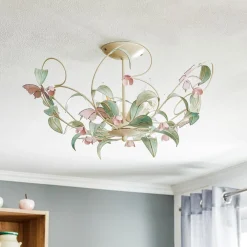 Luminex Loftlamper|Loftlamper > Loftlampe BUTTERFLY, creme/grøn/rosa, stål, 5 lyskilder