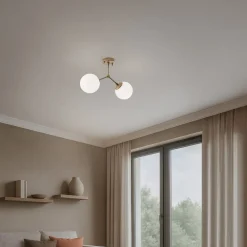 Opviq Gang|Loftlamper > Loftlampe Damar, guld, glas, 2 lyskilder, længde 44 cm, E27