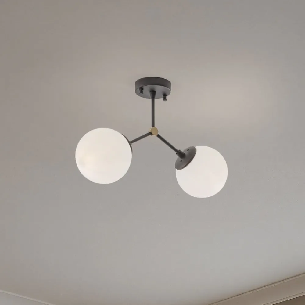 Opviq Loftlamper|Loftlamper > Loftlampe Damar, sort, glas, 2 lyskilder, længde 44 cm