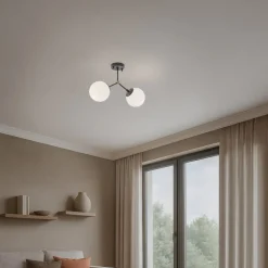 Opviq Loftlamper|Loftlamper > Loftlampe Damar, sort, glas, 2 lyskilder, længde 44 cm