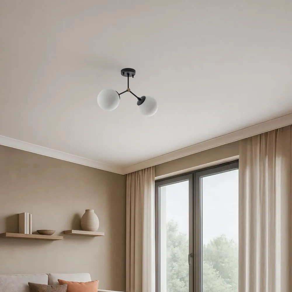 Opviq Loftlamper|Loftlamper > Loftlampe Damar, sort, glas, 2 lyskilder, længde 44 cm
