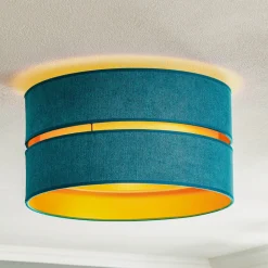 Duolla Loftlamper|Loftlamper > Loftlampe Duo i tekstil, turkis/guld, Ø40cm