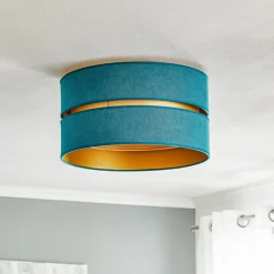 Duolla Loftlamper|Loftlamper > Loftlampe Duo i tekstil, turkis/guld, Ø40cm